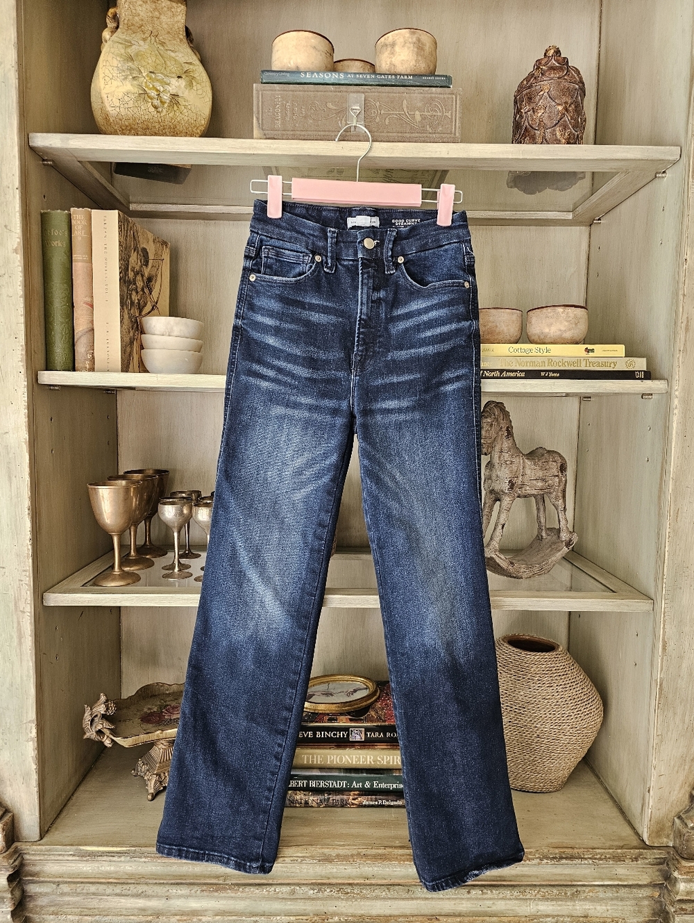 Good American High-Rise Straight Leg Jeans in Dark Indigo - Picture 8 of 15